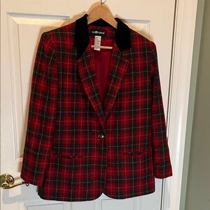 Sag harbor Women's Red and Black Plaid Blazer